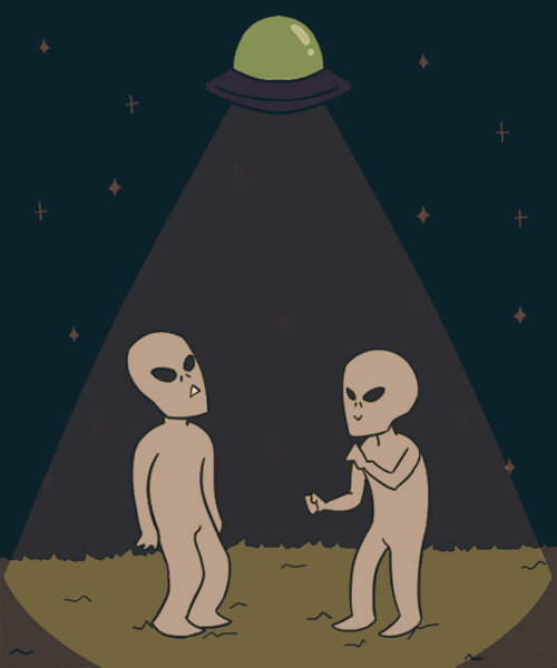 Aliens dancing under a UFO