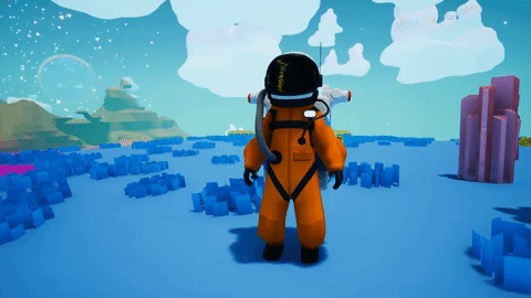 An space man jumping for joy.