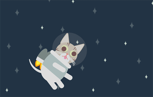 Cartoon cat flying through space.